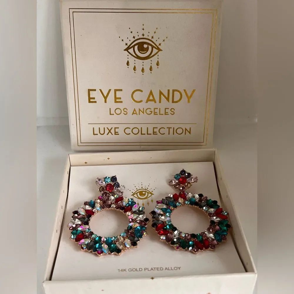 Eye Candy Holiday Glam Gold Plated Dazzling Multicolor Crystal Vibrant Earrings